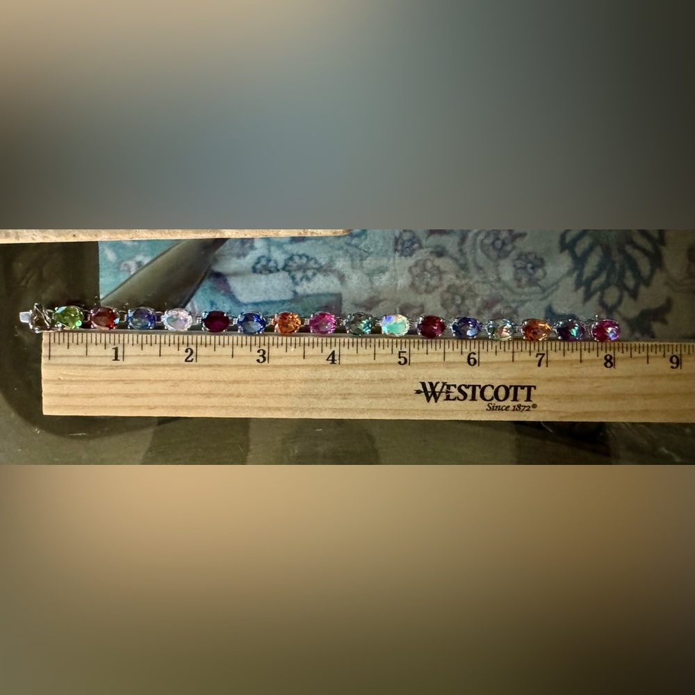 Vibrant Multicolor India Silver Gemstone Bracelet 8” - Picture 8 of 8